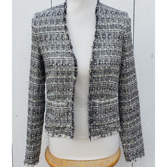 $795 L'agence Angelina Metallic Tweed Blazer Jacket Woven Fringe Women Sz XS NEW